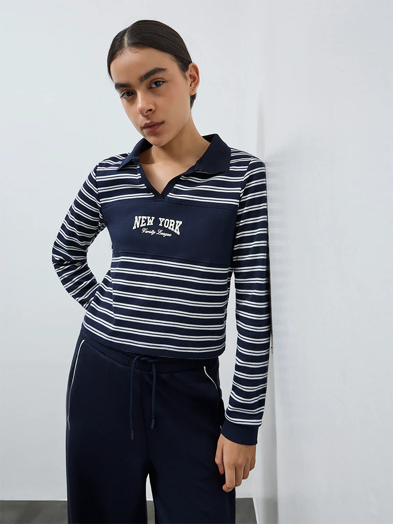 Nuoflexx Navy Striped Cotton T-Shirt