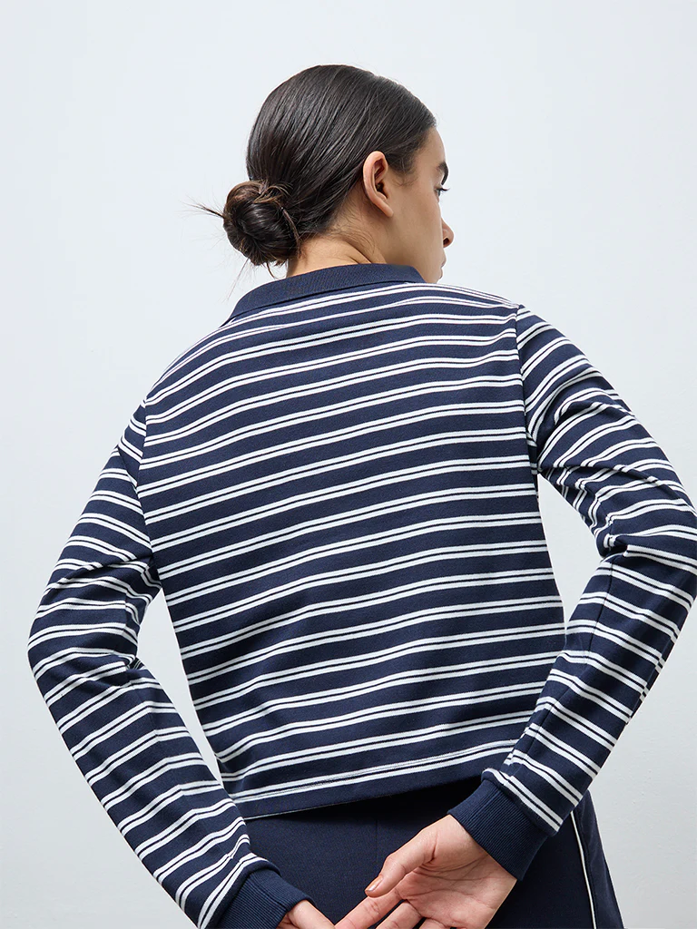 Nuoflexx Navy Striped Cotton T-Shirt - Image 4
