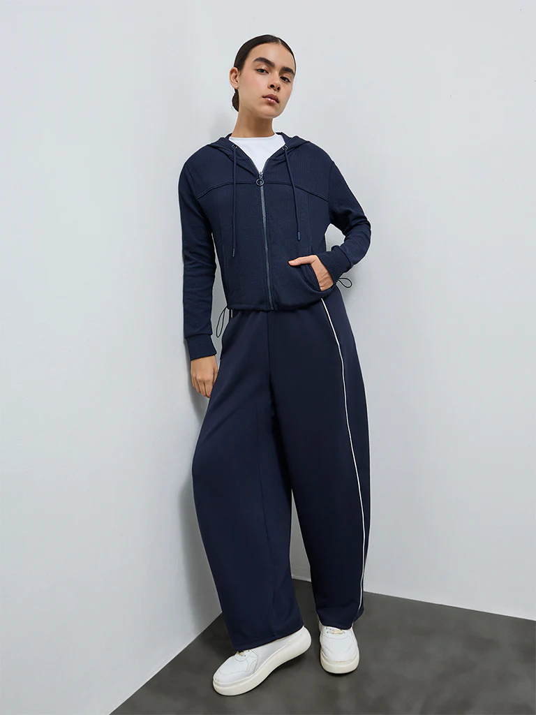 Nuoflexx Navy Textured Hooded Jacket - Image 2