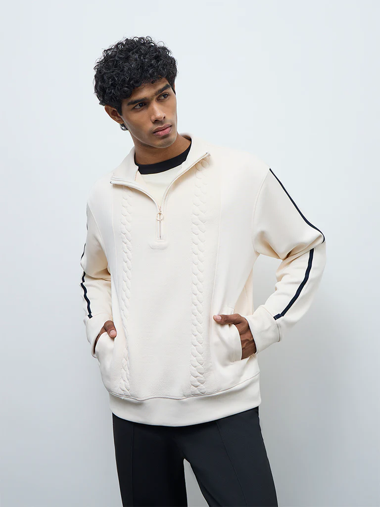 Nuoflexx Off-White Cable-Knit Relaxed-Fit Sweatshirt