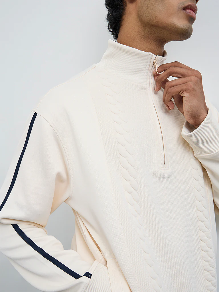 Nuoflexx Off-White Cable-Knit Relaxed-Fit Sweatshirt - Image 4