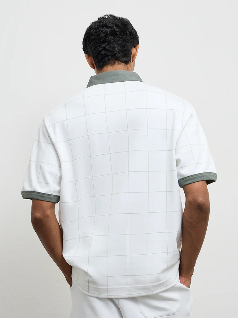 Nuoflexx Off-White Checkered Relaxed-Fit Cotton-Blend Polo T-Shirt - Image 4