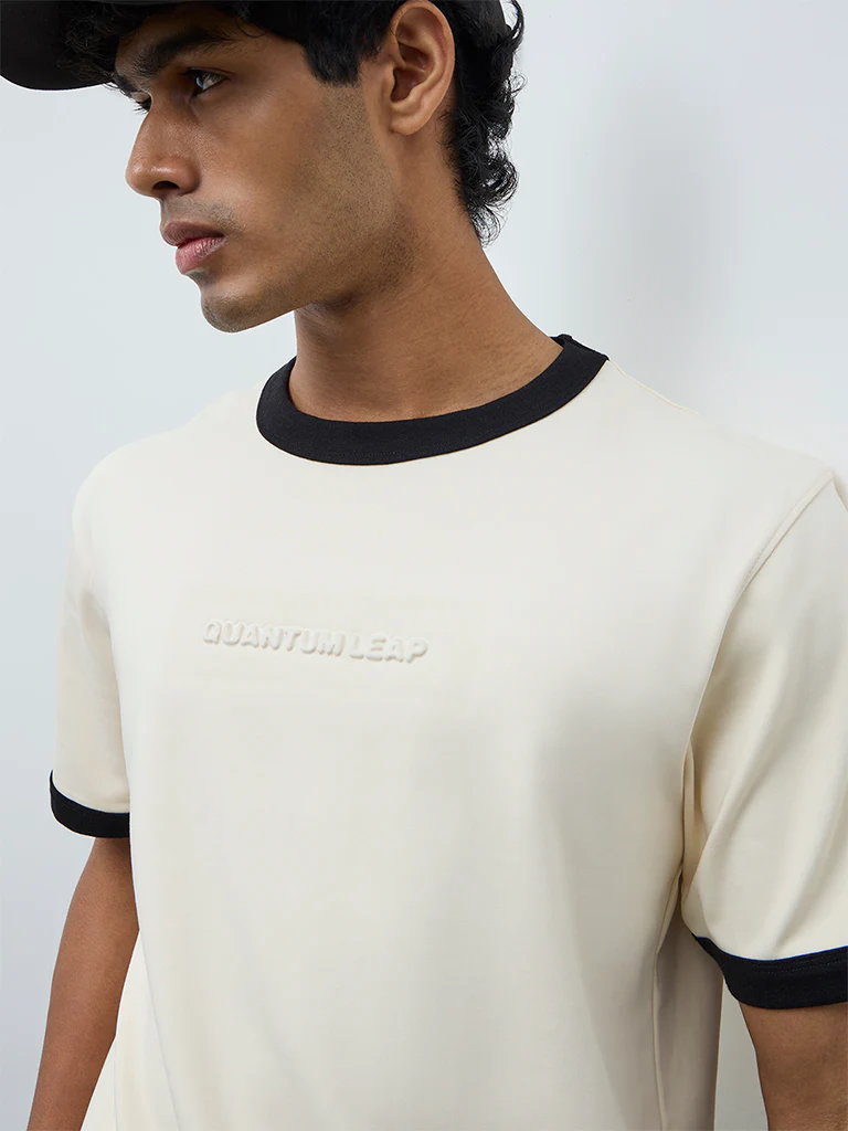 Nuoflexx Off-White Embossed Relaxed-Fit Cotton-Blend T-Shirt - Image 3