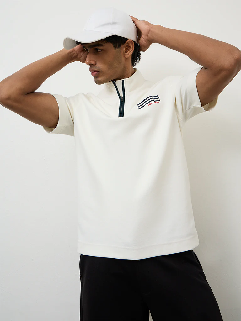 Nuoflexx Off-White Graphic-Detail Relaxed Fit Cotton-Blend T-Shirt