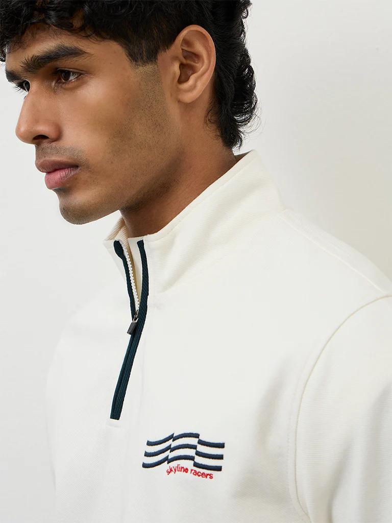 Nuoflexx Off-White Graphic-Detail Relaxed Fit Cotton-Blend T-Shirt - Image 4