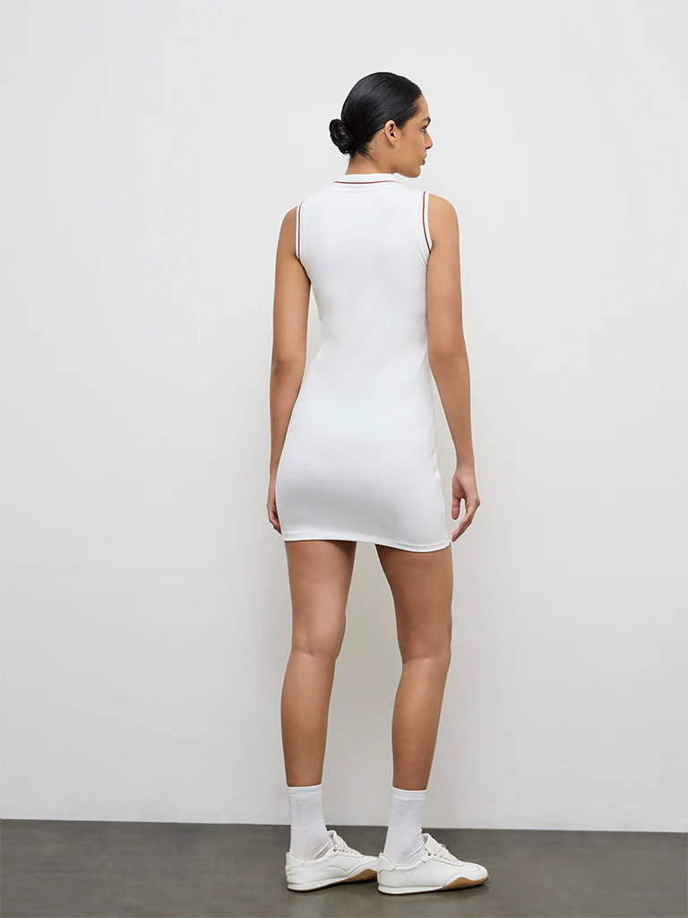 Nuoflexx Off-White Printed Cotton Polo T-Shirt Dress - Image 4