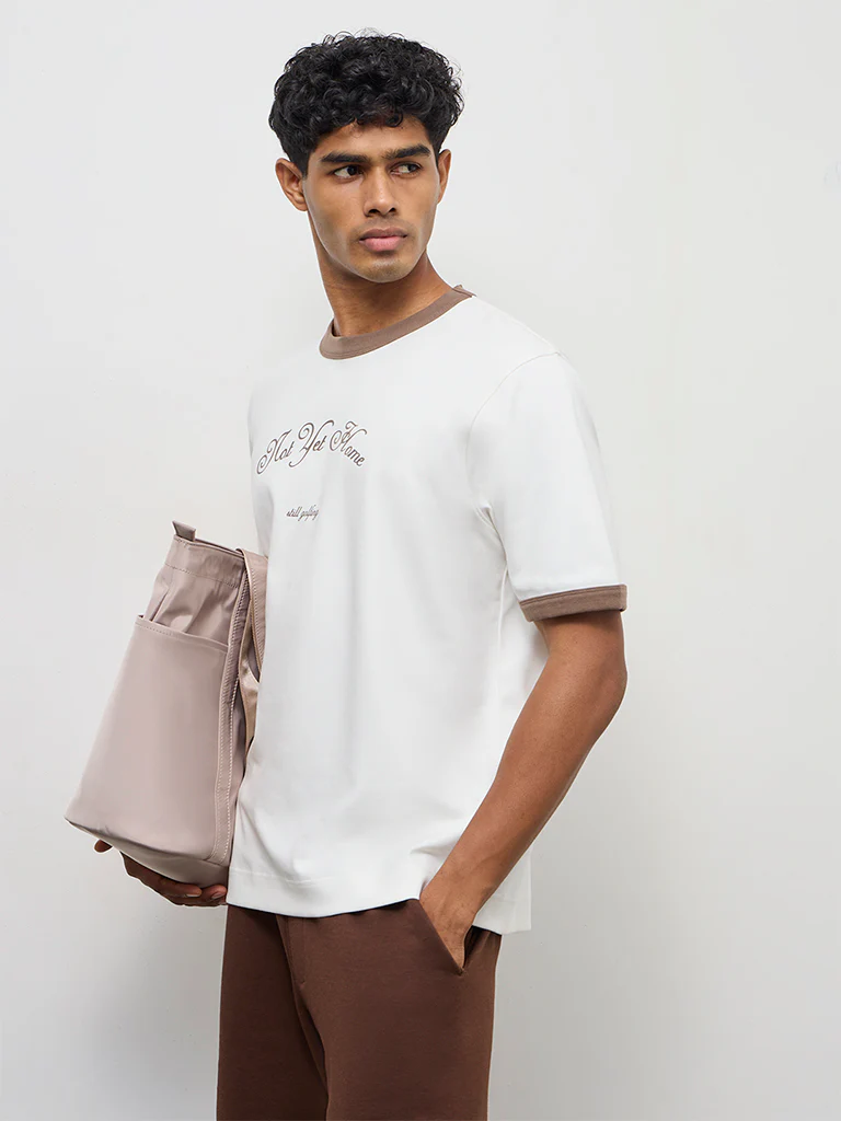 Nuoflexx Off-White Printed Relaxed-Fit Cotton-Blend T-Shirt - Image 2