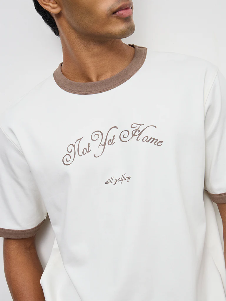 Nuoflexx Off-White Printed Relaxed-Fit Cotton-Blend T-Shirt - Image 3