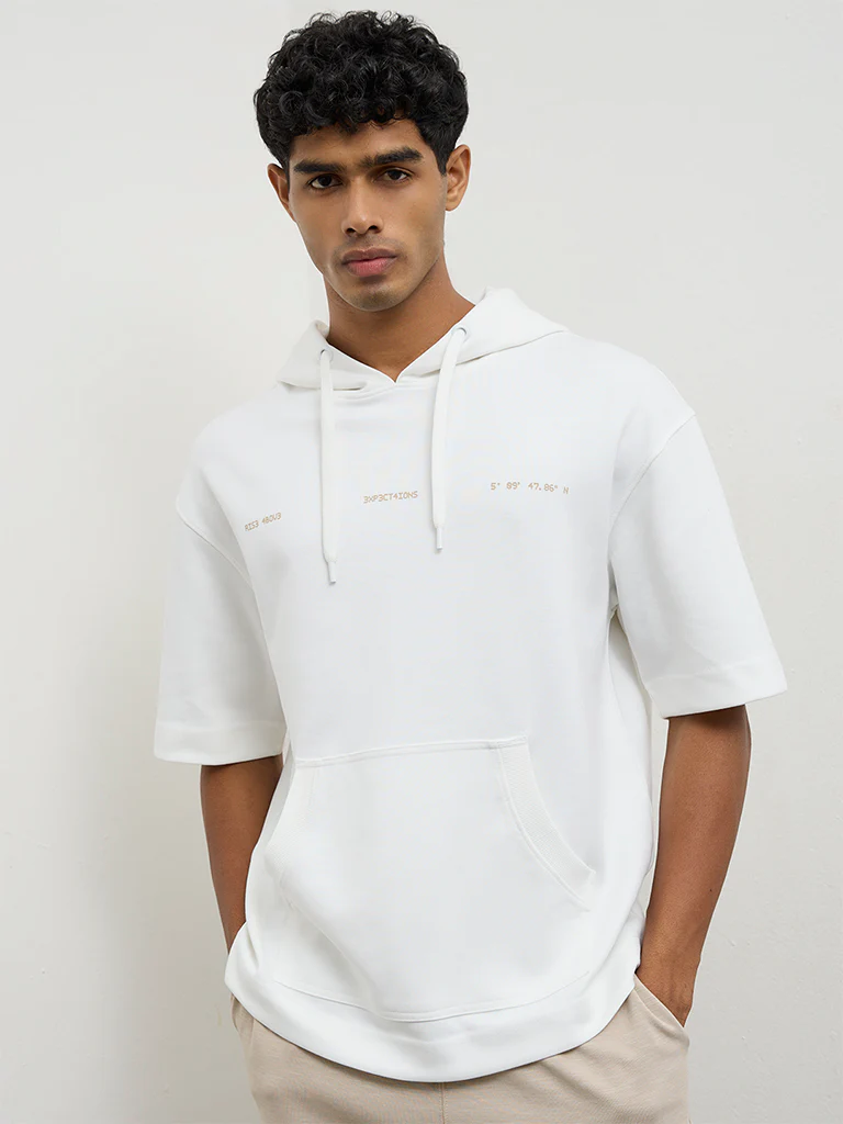 Nuoflexx Off-White Relaxed-Fit Cotton-Blend Hoodie - Image 3