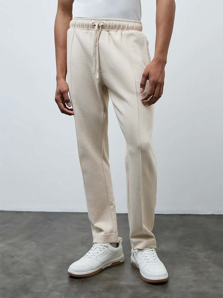 Nuoflexx Off-White Relaxed-Fit Mid-Rise Cotton-Blend Track Pants - Image 3