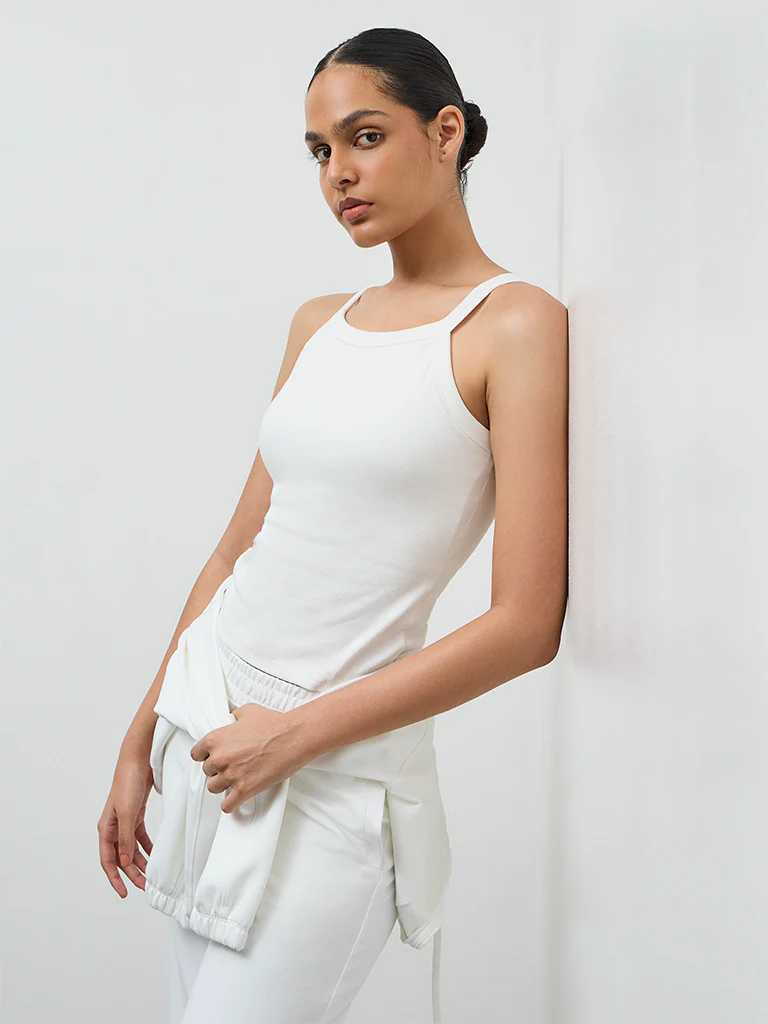 Nuoflexx Off-White Ribbed Cotton-Blend Top