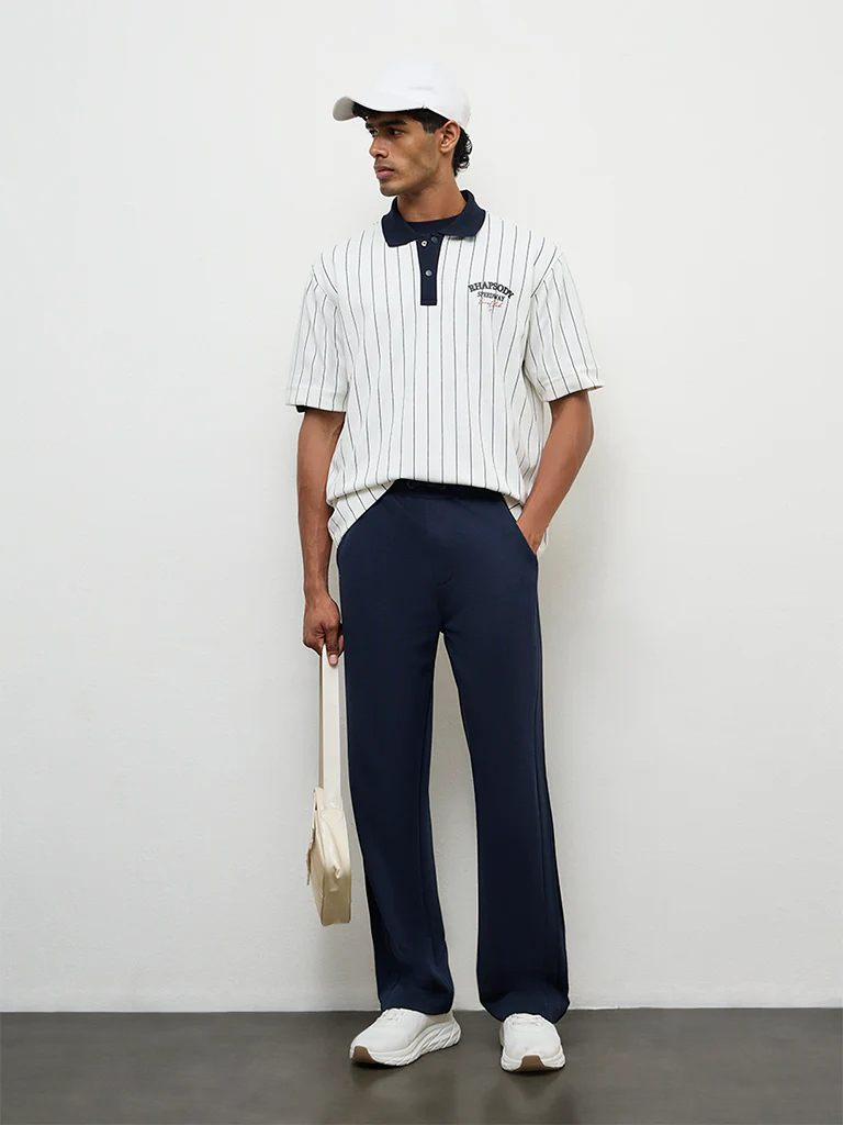 Nuoflexx Off-White Striped Relaxed Fit Polo Cotton-Blend T-Shirt - Image 2