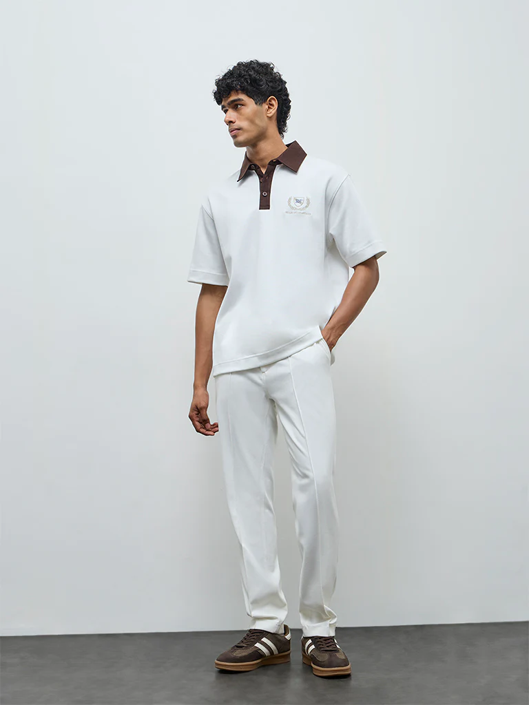 Nuoflexx Off-White Text Detail Relaxed-Fit Cotton-Blend Polo T-Shirt