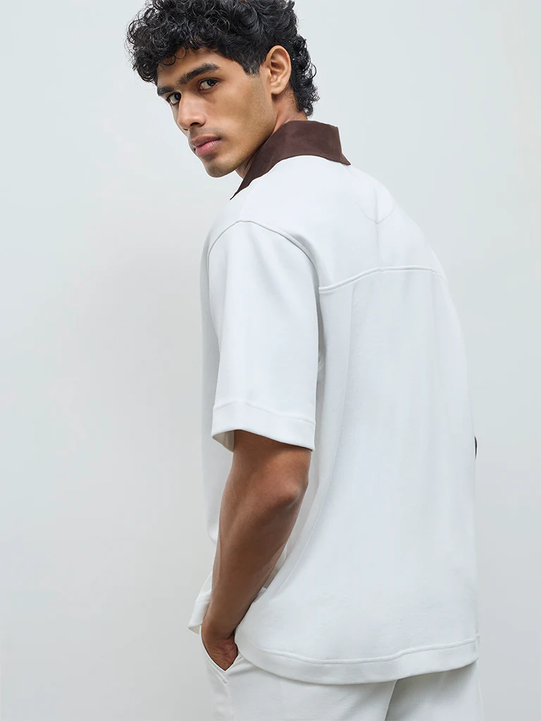 Nuoflexx Off-White Text Detail Relaxed-Fit Cotton-Blend Polo T-Shirt - Image 5
