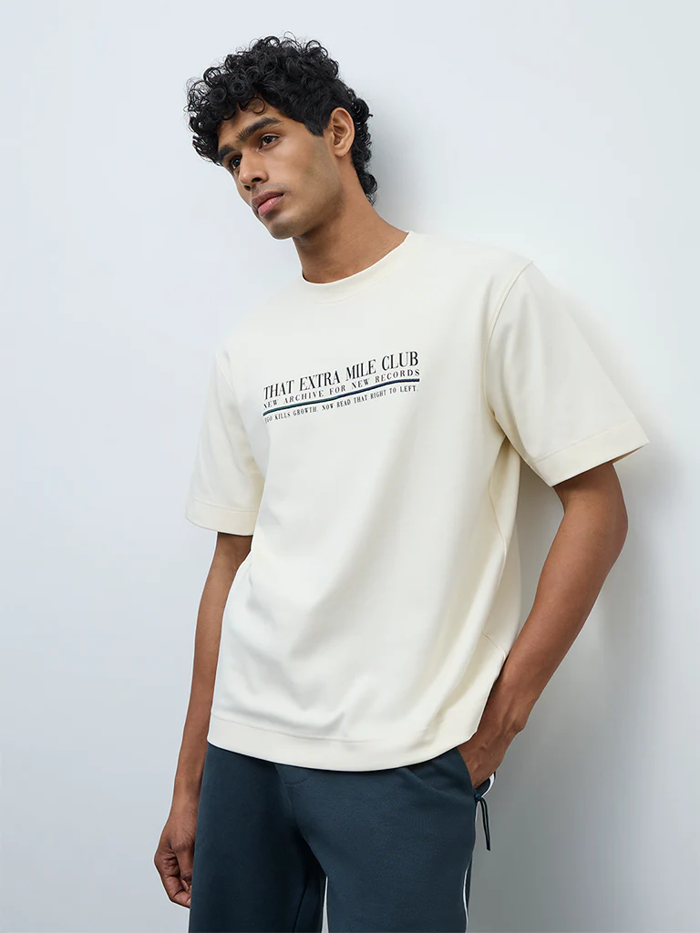 Nuoflexx Off-White Text Detailed Relaxed-Fit Cotton-Blend T-Shirt