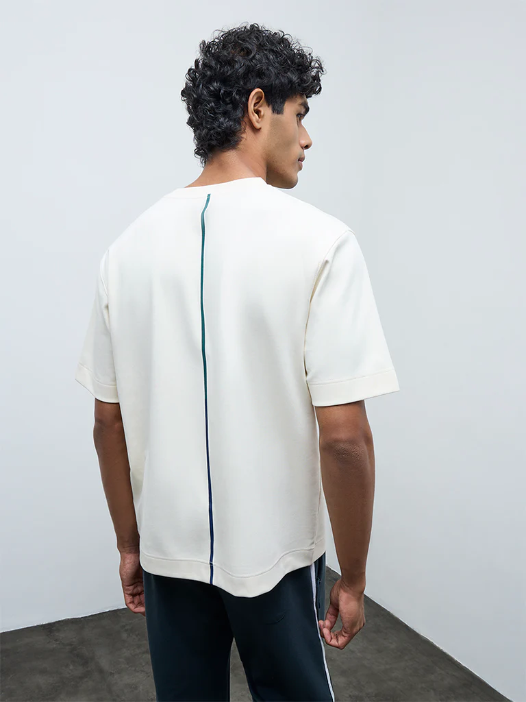 Nuoflexx Off-White Text Detailed Relaxed-Fit Cotton-Blend T-Shirt - Image 4