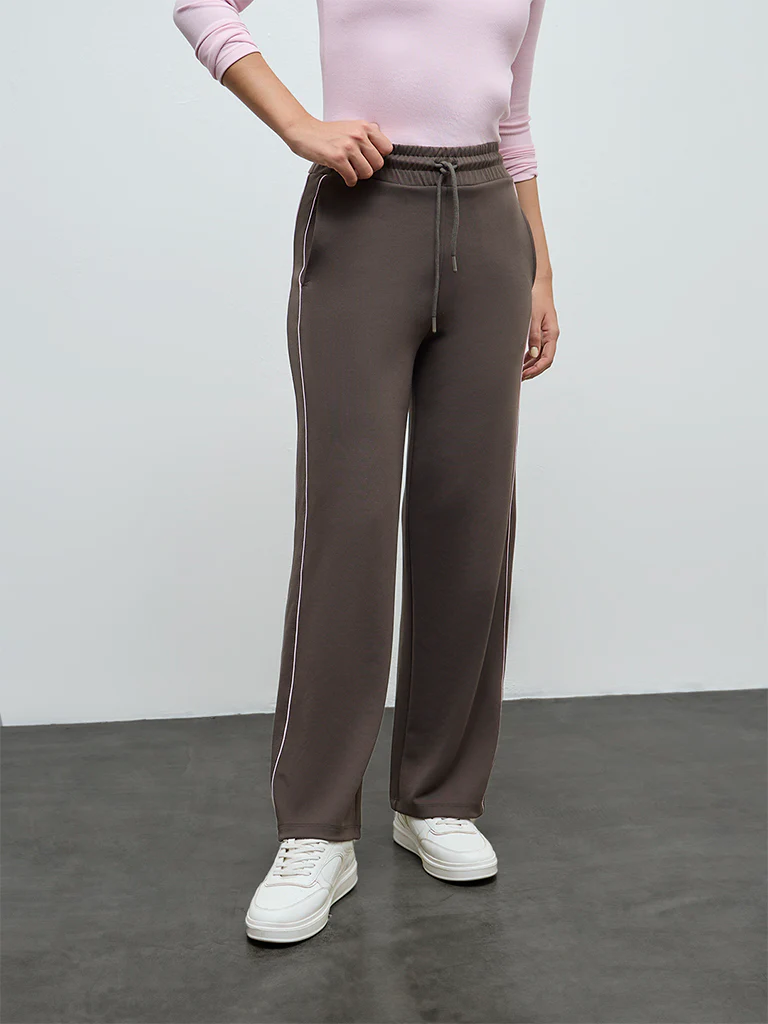 Nuoflexx Olive Pipeline-Detail High-Rise Track Pants - Image 2