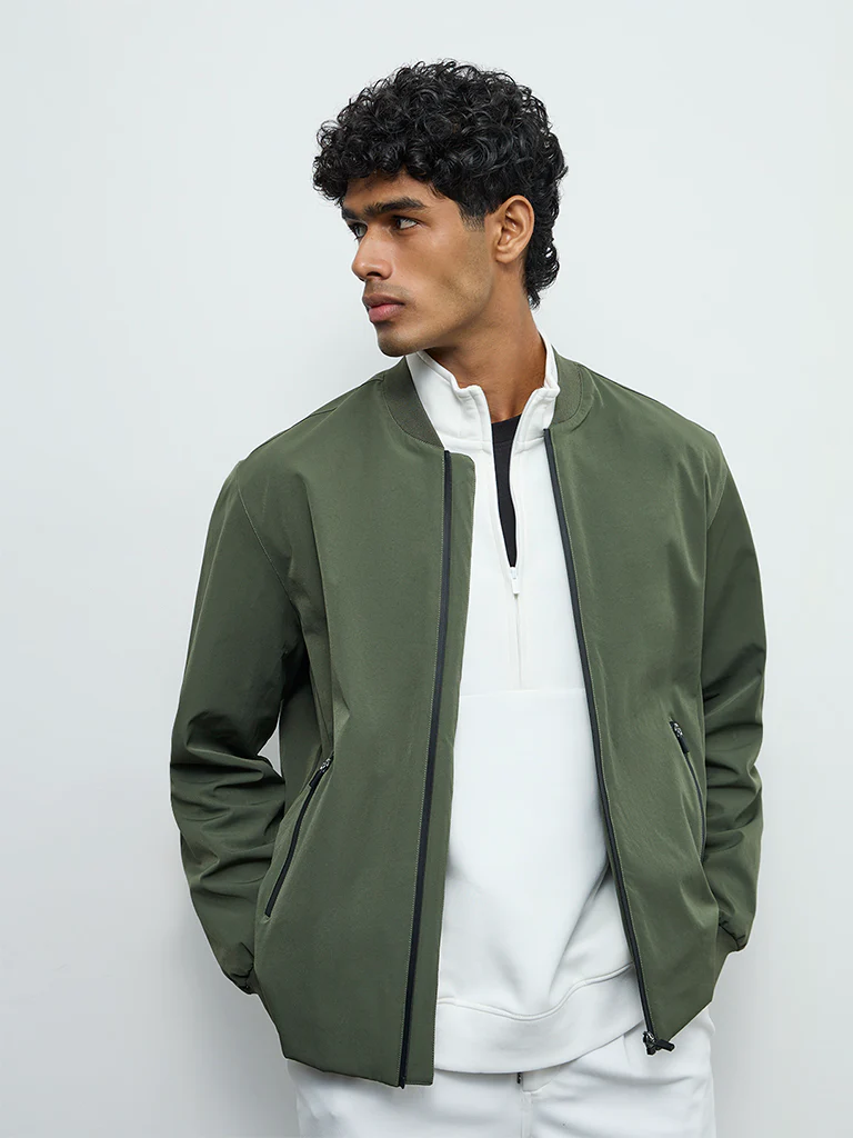 Nuoflexx Olive Relaxed-Fit Bomber Jacket