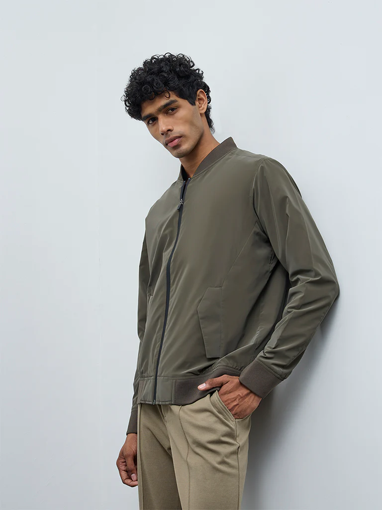 Nuoflexx Olive Relaxed-Fit Bomber Jacket