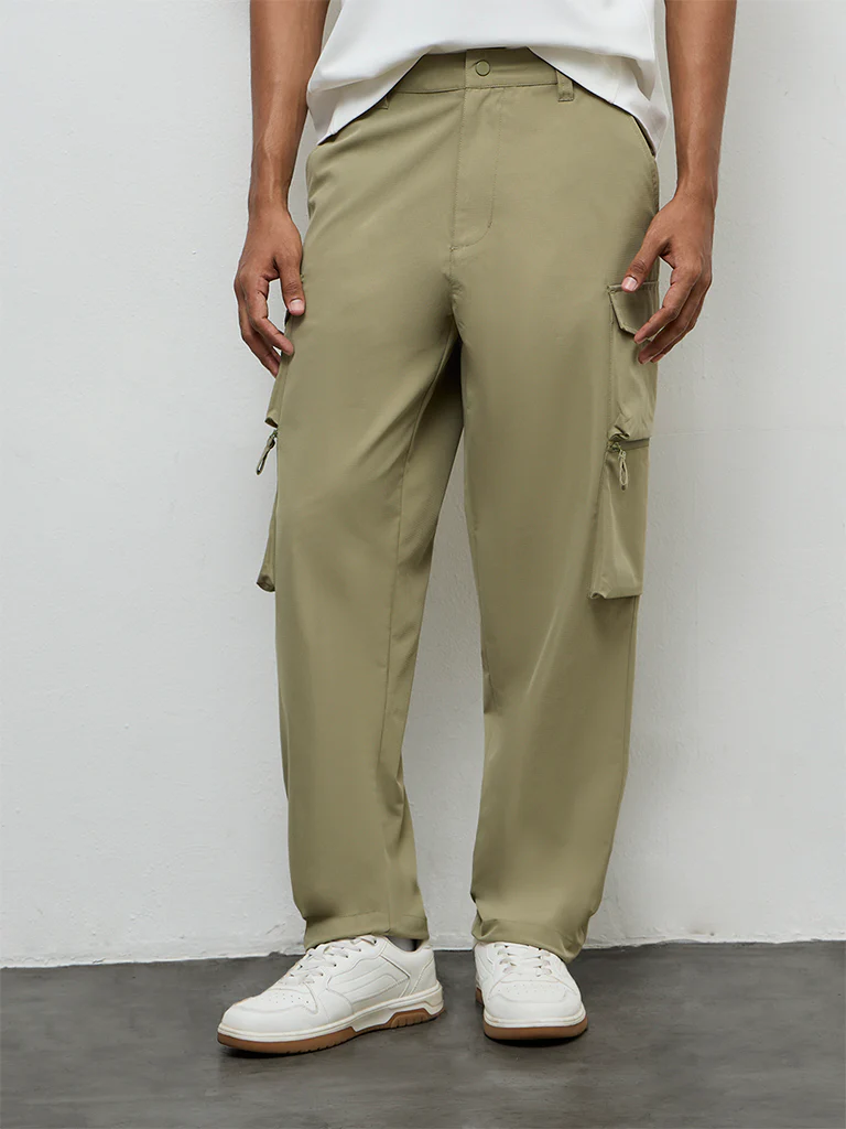 Nuoflexx Olive Relaxed-Fit Mid-Rise Cargo Pants - Image 3