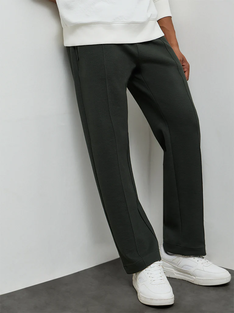 Nuoflexx Olive Relaxed Fit Mid-Rise Cotton-Blend Track Pants - Image 2