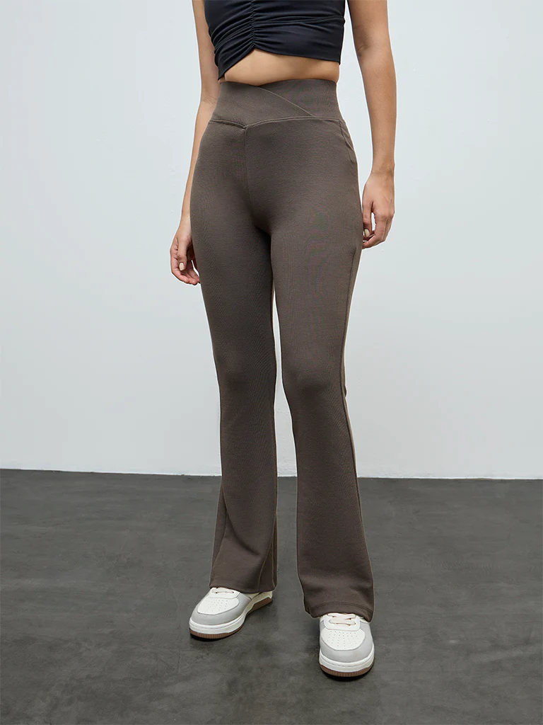 Nuoflexx Olive Ribbed Criss-Cross High-Rise Pants - Image 2