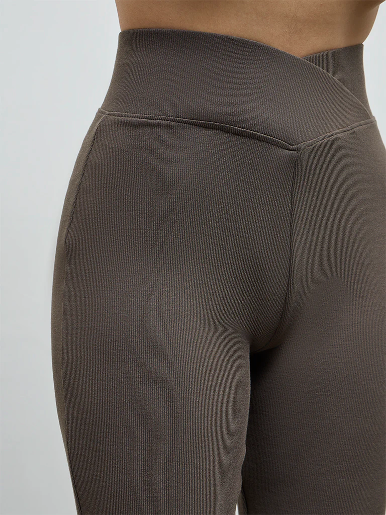 Nuoflexx Olive Ribbed Criss-Cross High-Rise Pants - Image 3