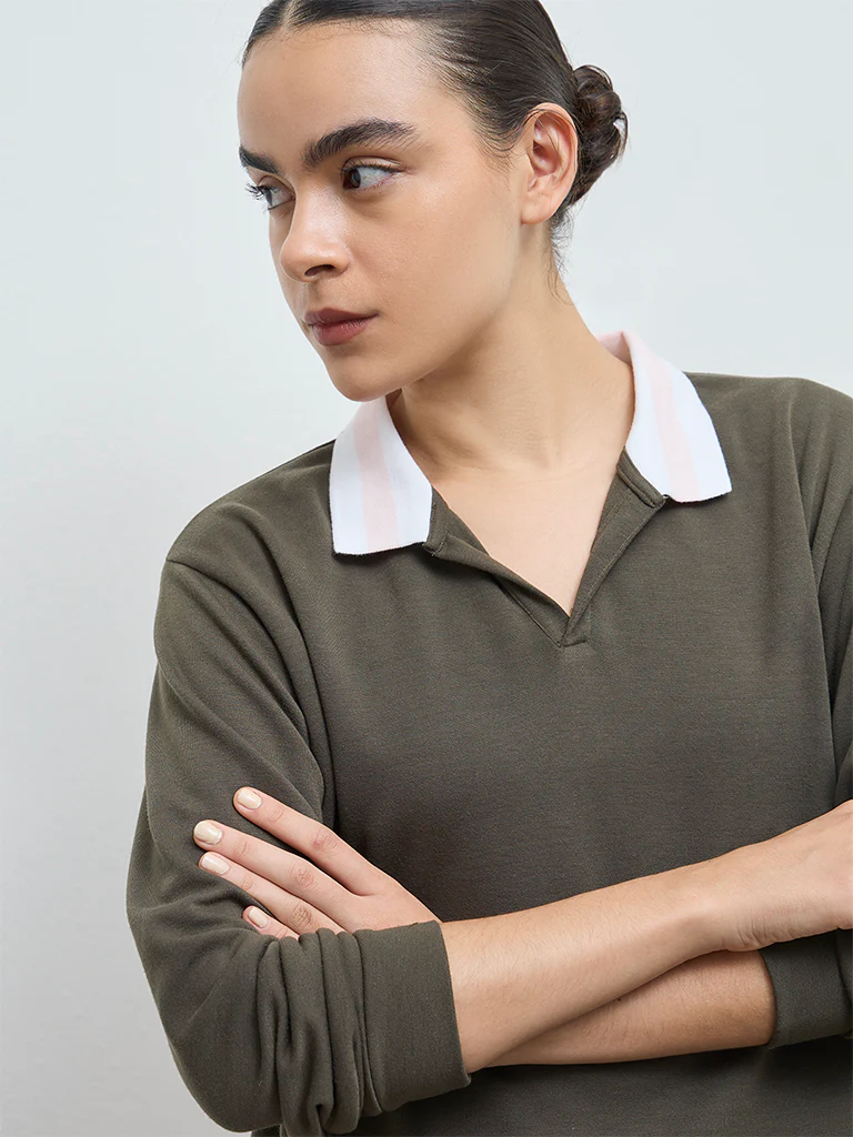Nuoflexx Olive Solid Cotton T-Shirt - Image 3