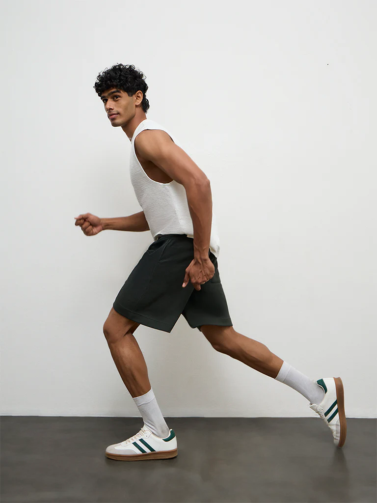 Nuoflexx Olive Textured Relaxed Fit Mid-Rise Shorts