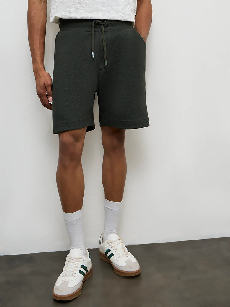 Nuoflexx Olive Textured Relaxed Fit Mid-Rise Shorts - Image 2