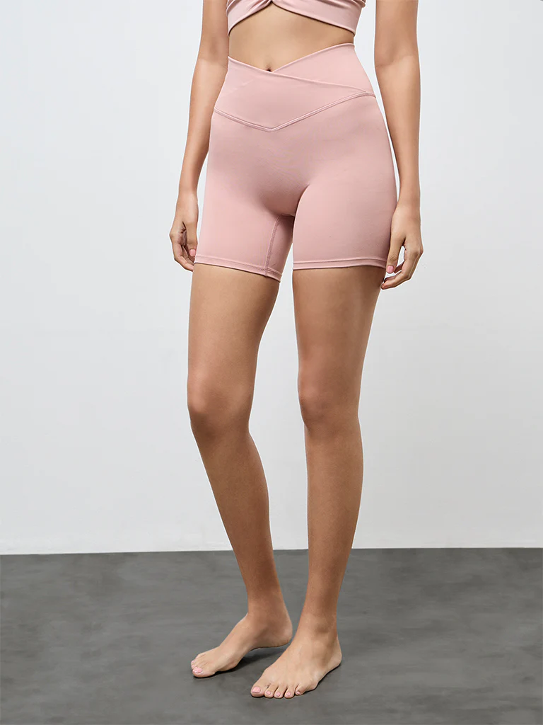 Nuoflexx Pink Criss-Cross High-Rise Cycling Shorts - Image 2