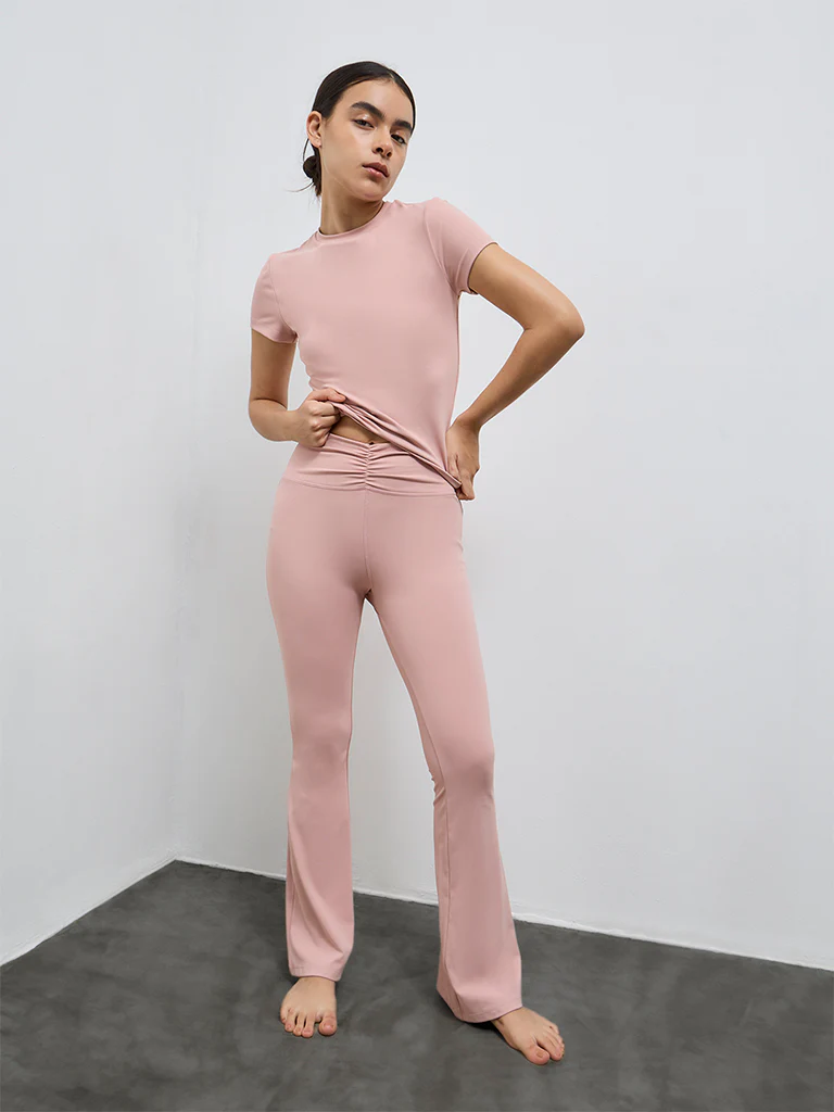 Nuoflexx Pink Solid Mid-Rise Yoga Pants