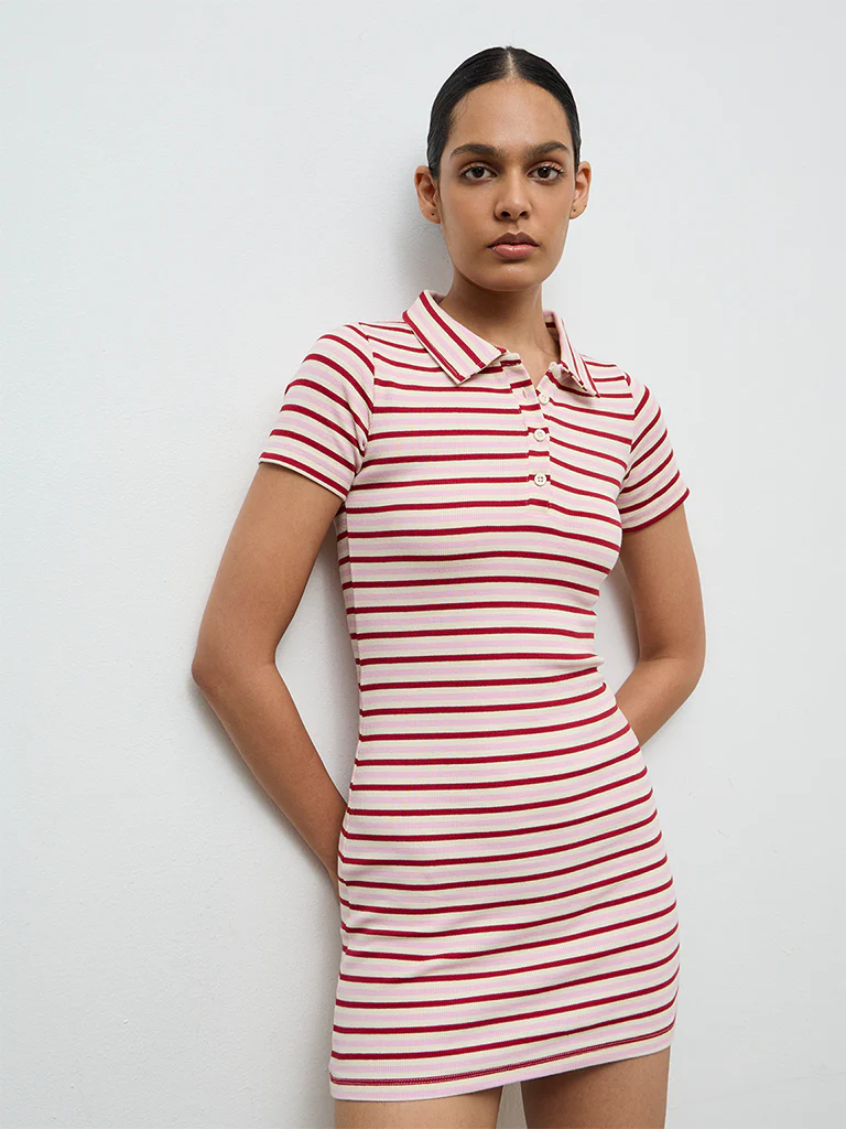 Nuoflexx Pink Striped Cotton-Blend Bodycon Dress - Image 3