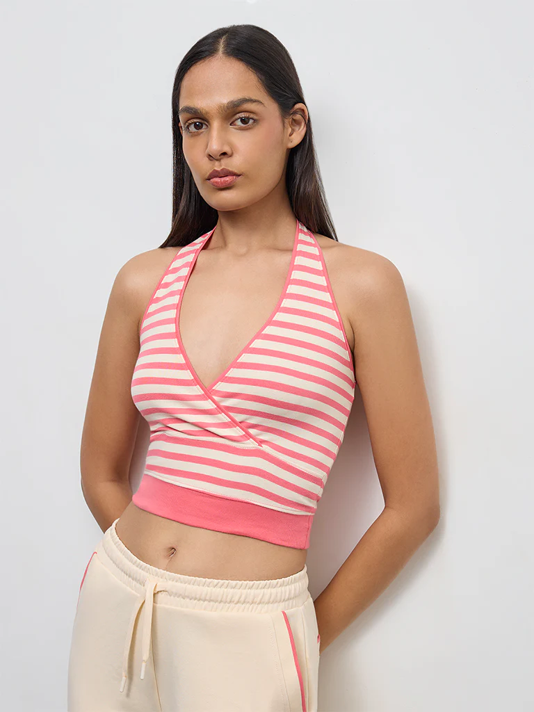 Nuoflexx Pink Striped Cotton-Blend Top