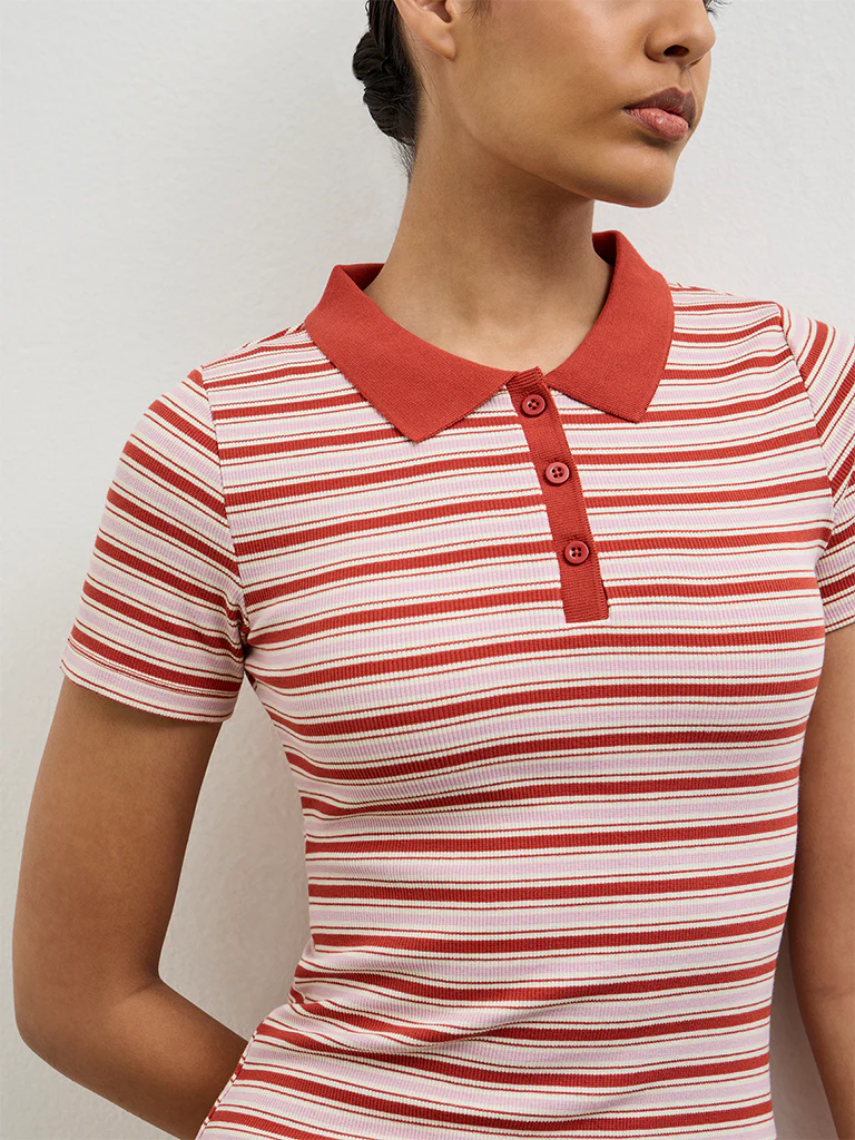 Nuoflexx Rust Stripe-Printed Cotton-Blend Bodycon Dress - Image 3