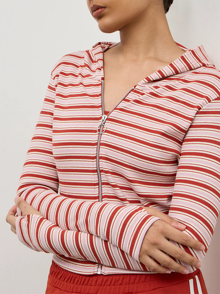 Nuoflexx Rust Striped Cotton-Blend Hooded Jacket - Image 3