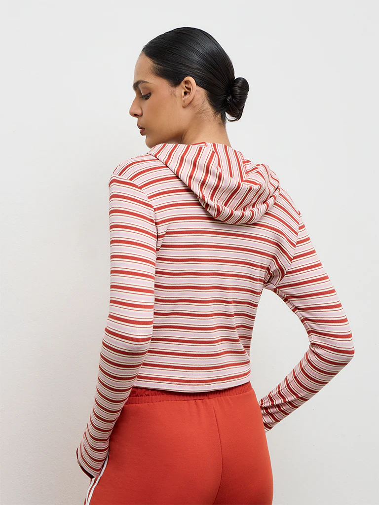 Nuoflexx Rust Striped Cotton-Blend Hooded Jacket - Image 4