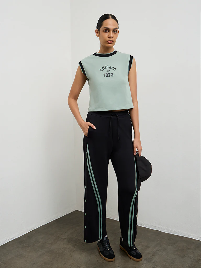 Nuoflexx Sage Green Text Printed Cotton-Blend T-Shirt - Image 2