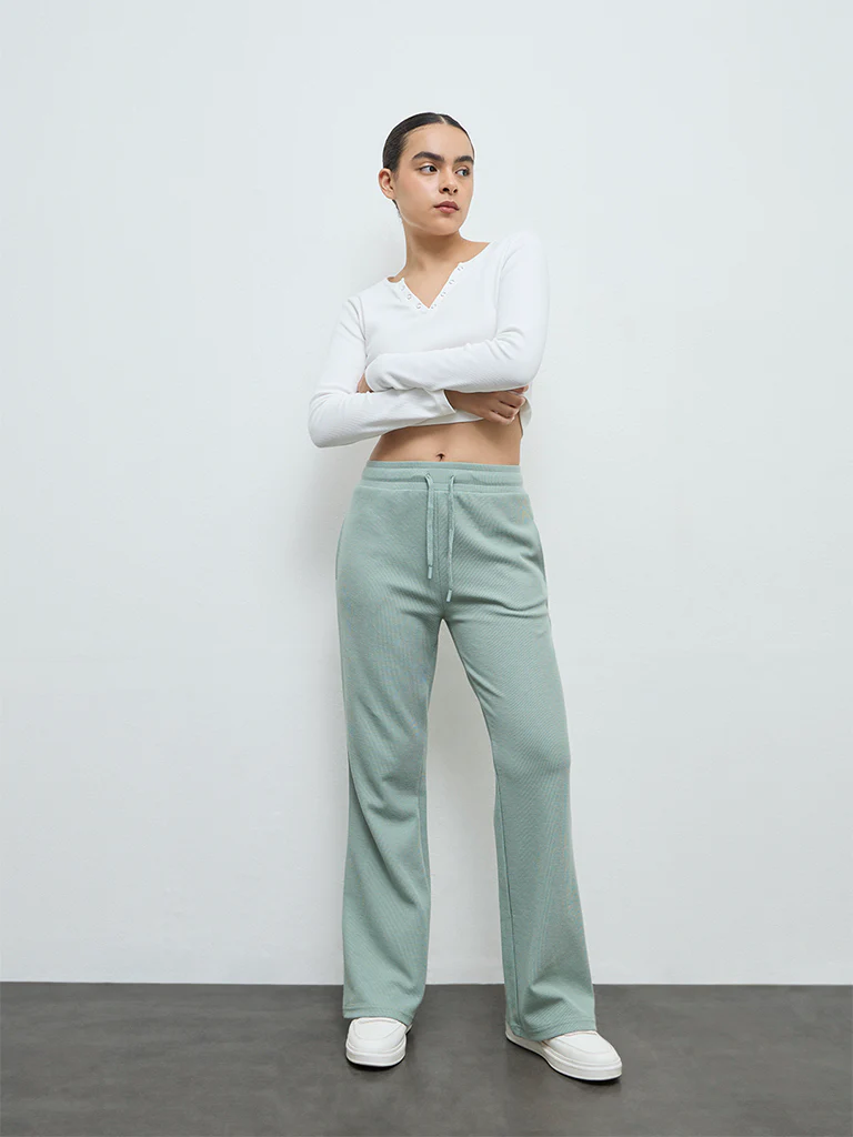 Nuoflexx Sage Solid High-Rise Cotton-Blend Pants