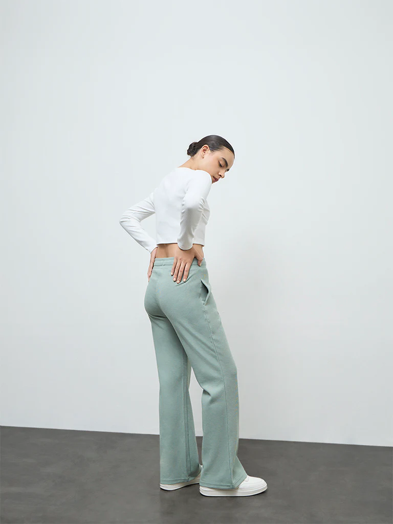 Nuoflexx Sage Solid High-Rise Cotton-Blend Pants - Image 4