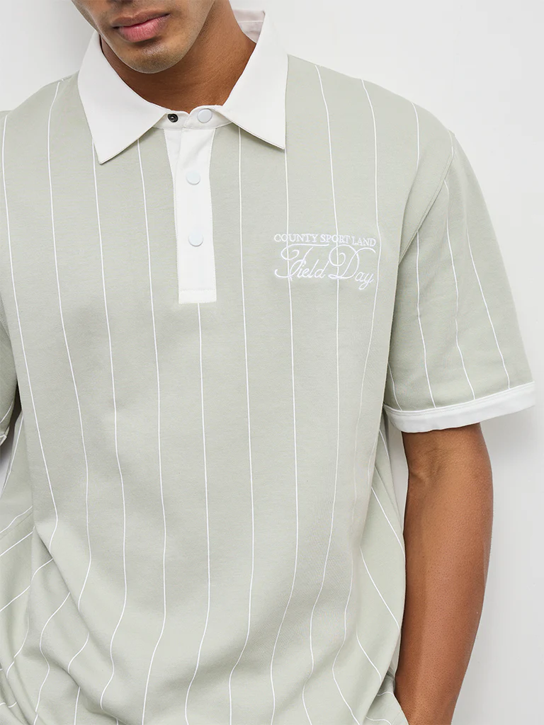 Nuoflexx Sage Striped Relaxed-Fit Cotton-Blend Polo T-Shirt - Image 3