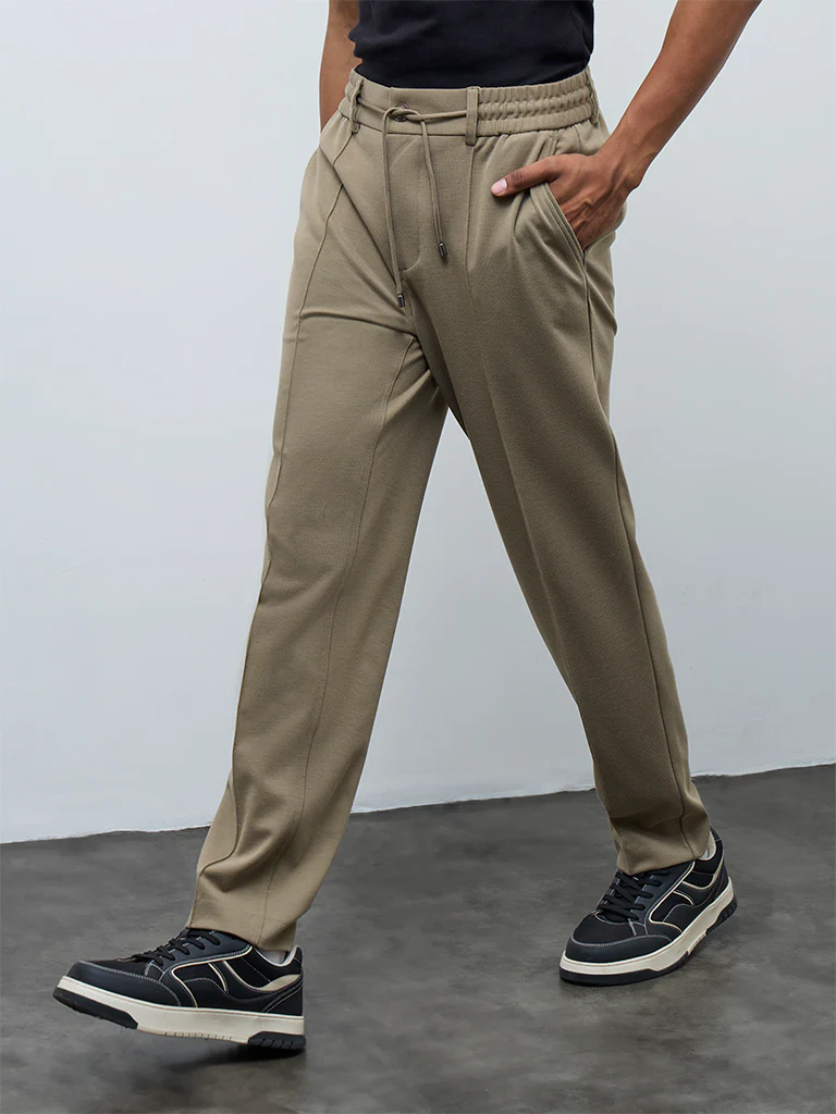 Nuoflexx Taupe Pipeline-Detail Relaxed-Fit Mid-Rise Pants - Image 2