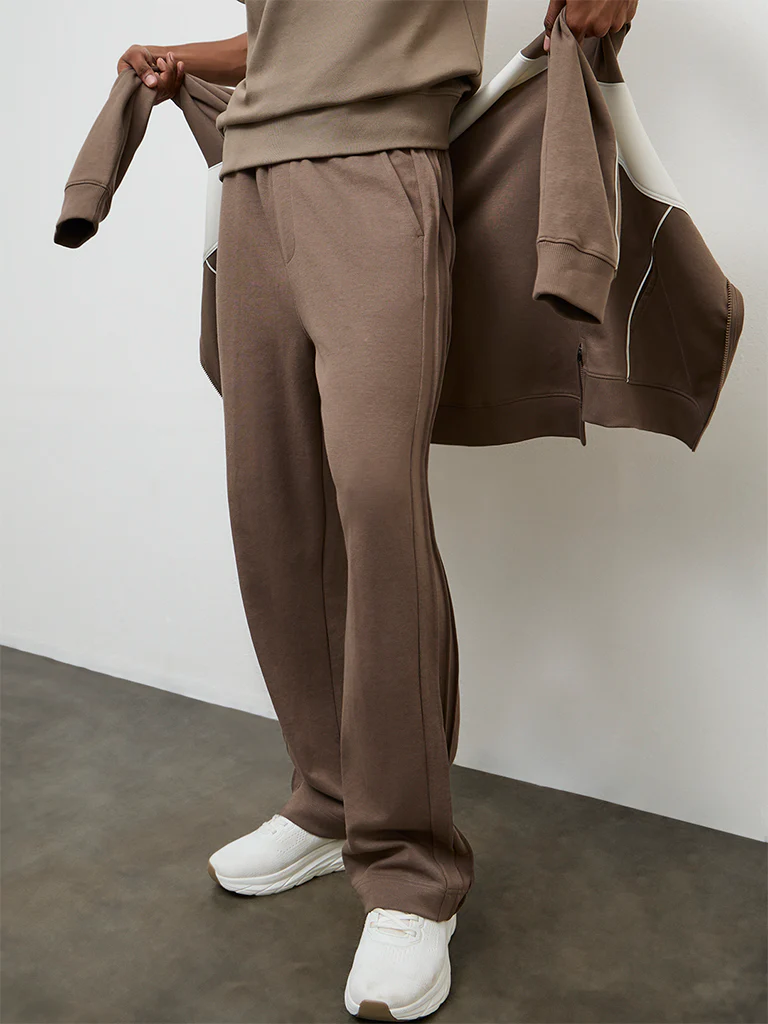Nuoflexx Taupe Relaxed Fit Mid-Rise Cotton-Blend Track Pants - Image 3