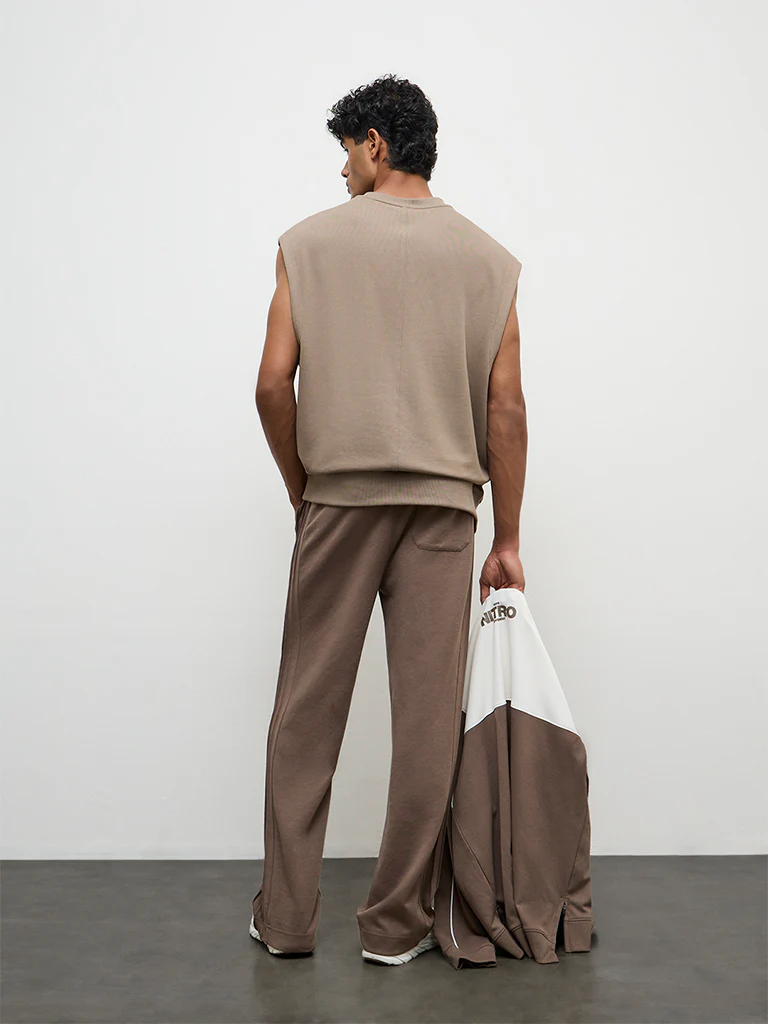 Nuoflexx Taupe Relaxed Fit Mid-Rise Cotton-Blend Track Pants - Image 5