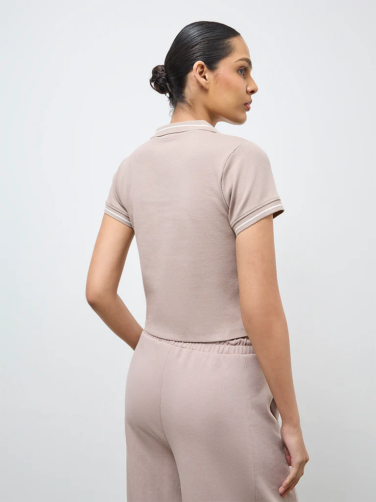 Nuoflexx Taupe Ribbed Cotton-Blend T-Shirt - Image 4