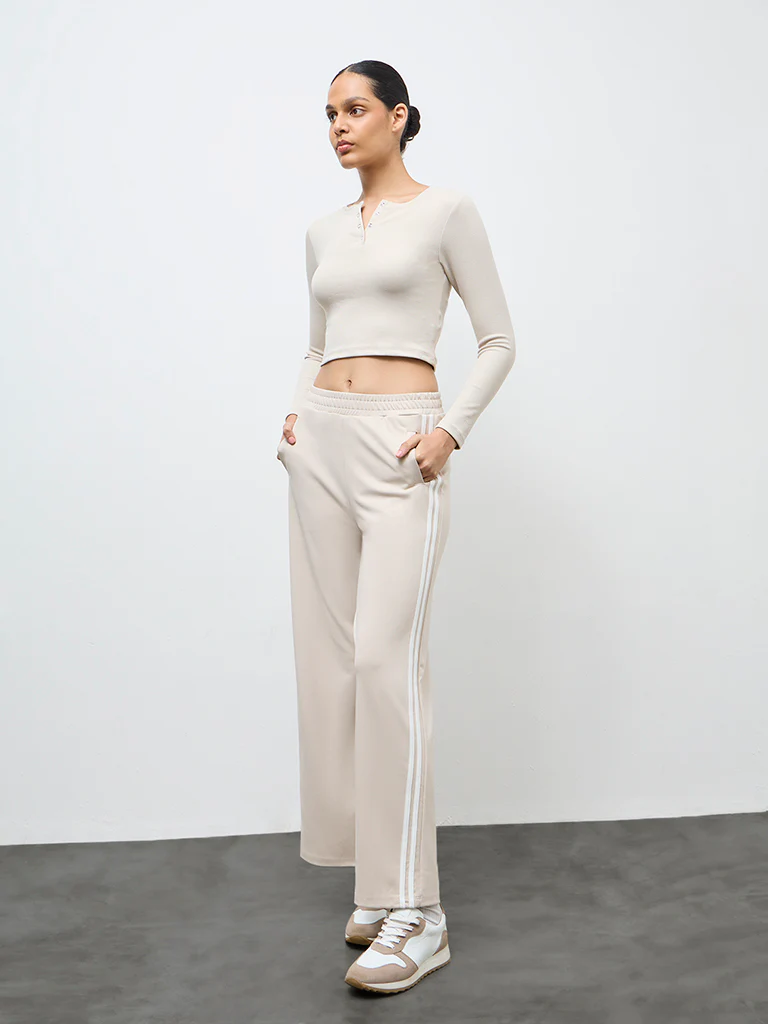Nuoflexx Taupe Ribbed Cotton-Blend Top - Image 2