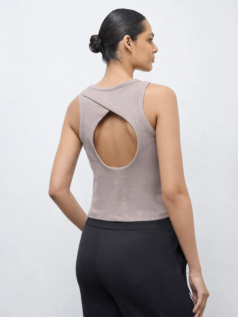 Nuoflexx Taupe Ribbed Cotton-Blend Top - Image 4