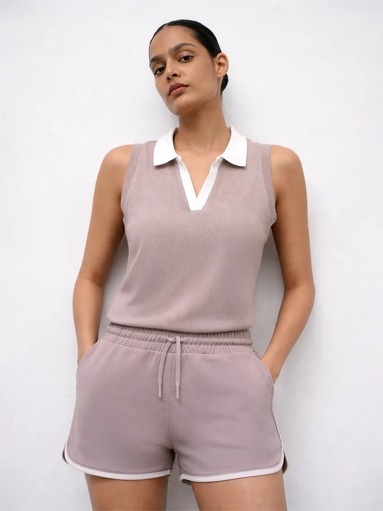 Nuoflexx Taupe Ribbed Cotton-Blend Top