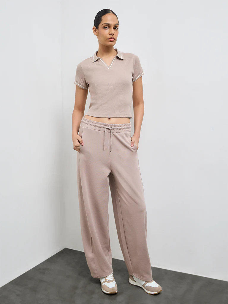 Nuoflexx Taupe Solid High-Rise Pants