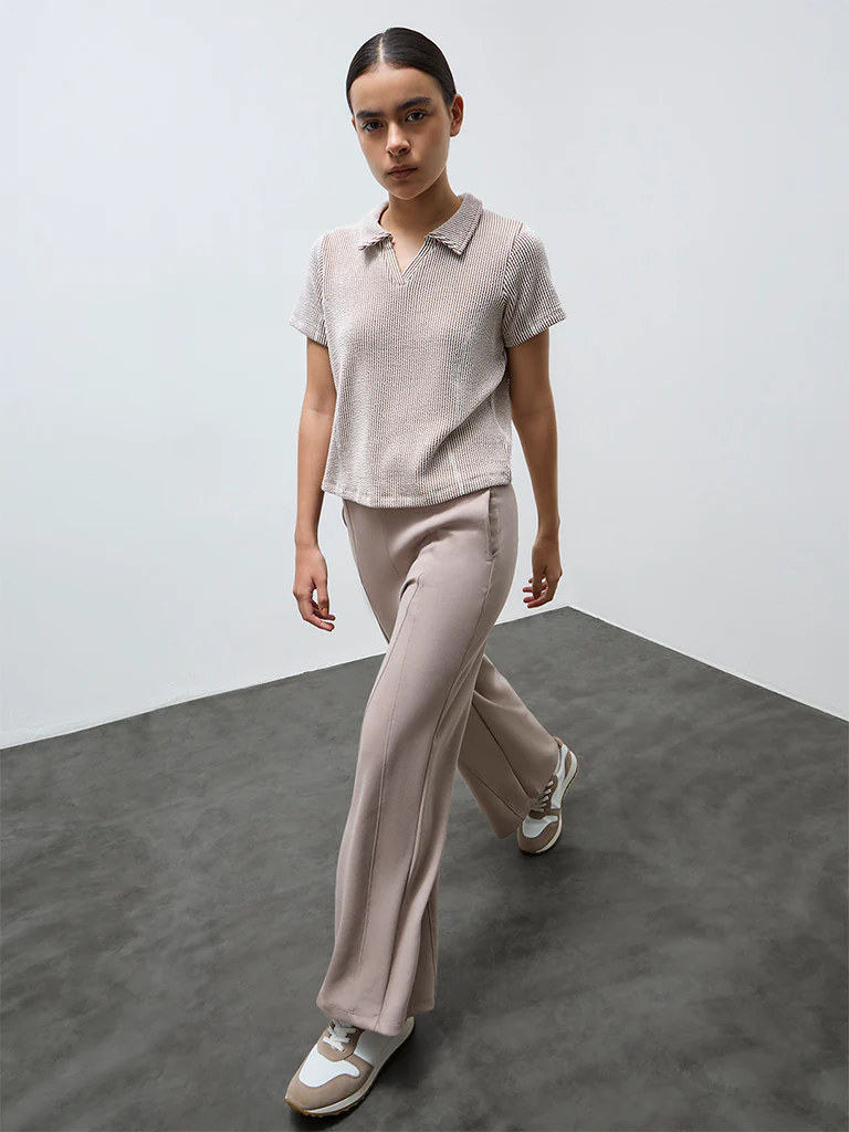 Nuoflexx Taupe Striped Cotton-Blend Top - Image 2